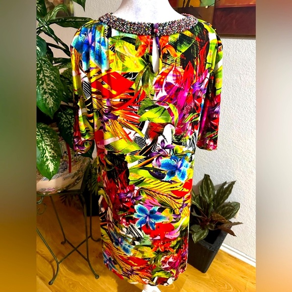 Investments multicolor beaded neckline midi dress size L - Picture 5 of 8